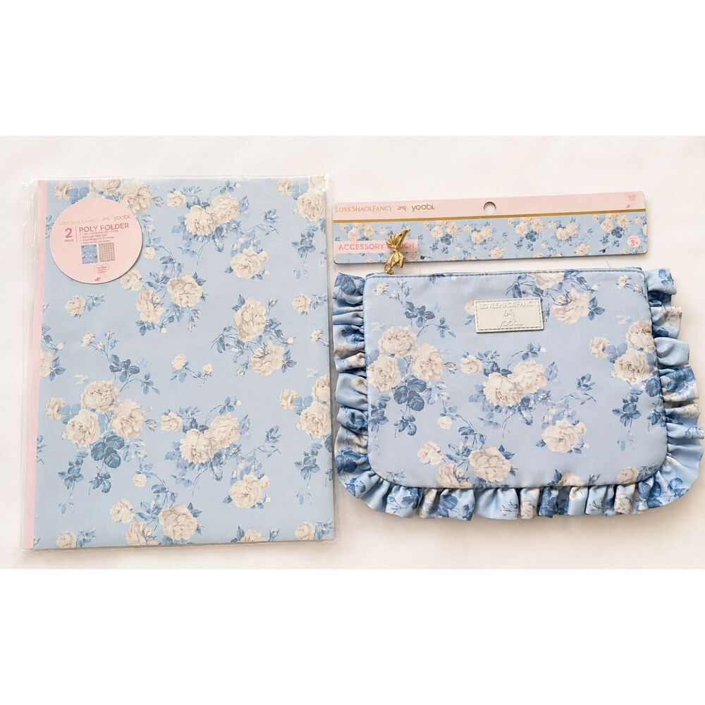 NWT LoveShackFancy x Yoobi Breezy Blue Floral Stationery Set 3 Pc